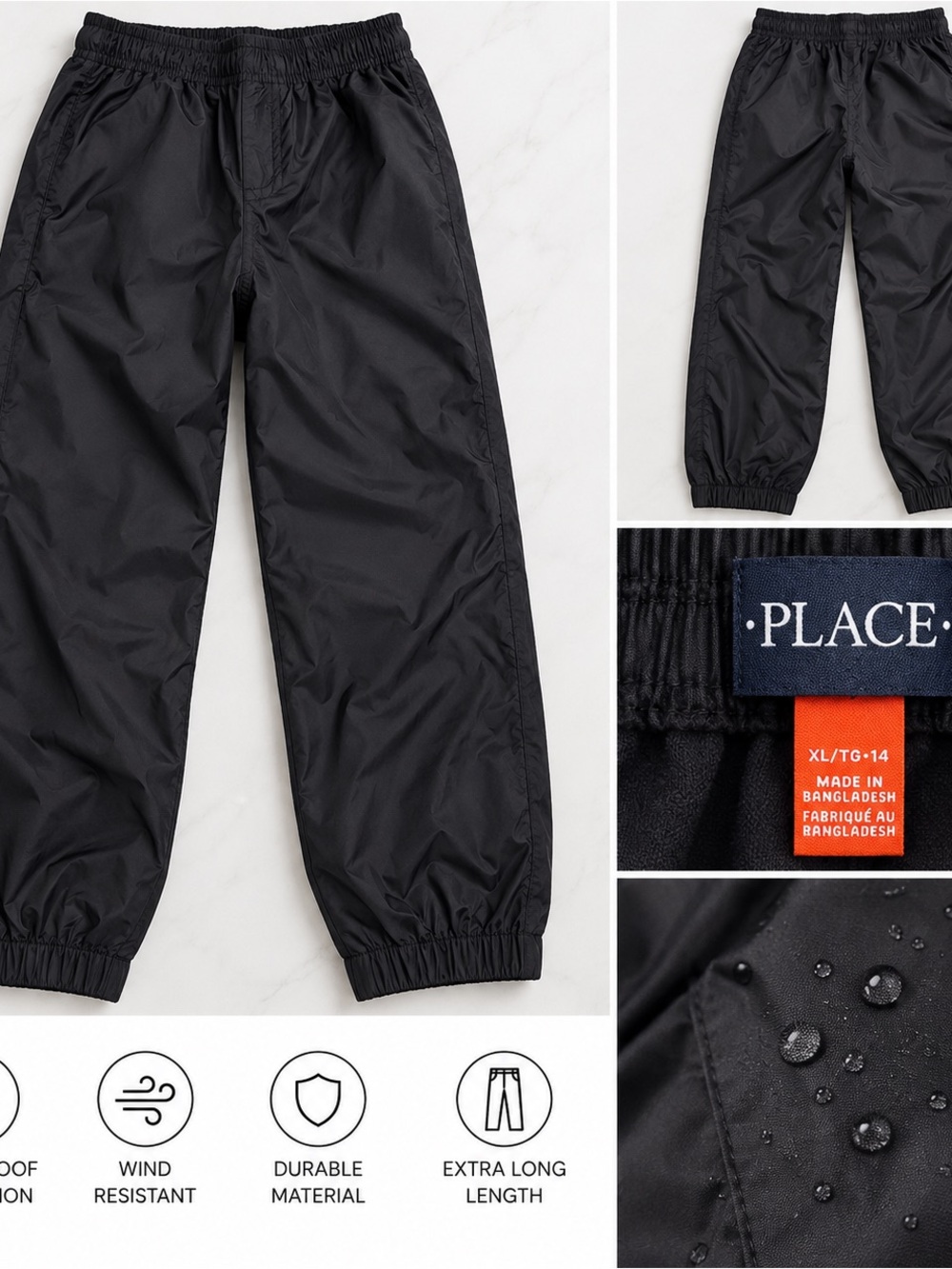 The Children’s Place black waterproof rain pants, Youth XL (14)